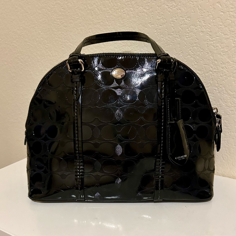 *:SOLD:* Coach Peyton Link C Embossed Patent Domed Satchel 32583 Black Charm &
